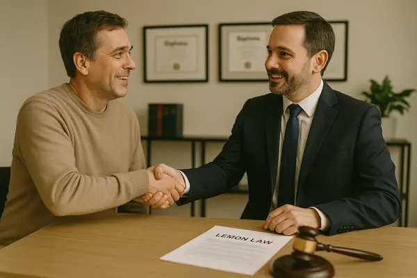 a lemon law lawyer shaking hands with a customer in his office from San Jose Lemon Law Attorney in San Jose, CA - How to know if I qualify for lemon law a lemon law lawyer shaking hands with a customer in his office from San Jose Lemon Law Attorney in San Jose, CA - How to know if I qualify for lemon law