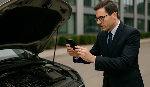 a man using his phone to take a picture under the hood of his lemon car from San Jose Lemon Law Attorney in San Jose, CA Lawyer near me