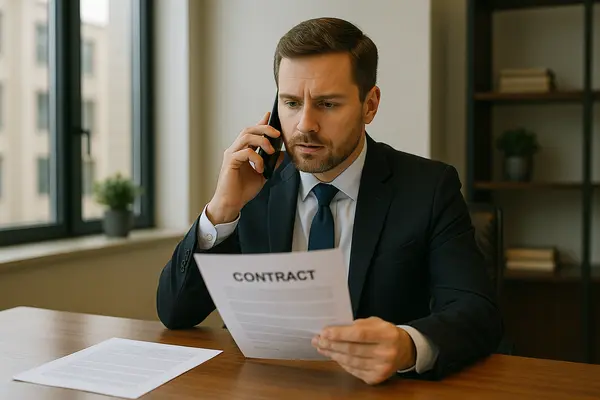 a male lawyer talking on his phone while holding a legal document from San Jose Lemon Law Attorney in San Jose, CA - Lemon Law for Nissan Vehicles a male lawyer talking on his phone while holding a legal document from San Jose Lemon Law Attorney in San Jose, CA - Lemon Law for Nissan Vehicles
