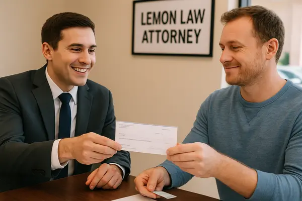 a lemon law lawyer handing a check to his customer after winning his case from San Jose Lemon Law Attorney in San Diego, CA - San Diego CA a lemon law lawyer handing a check to his customer after winning his case from San Jose Lemon Law Attorney in San Diego, CA - San Diego CA