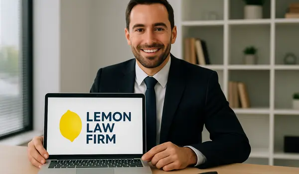 a lawyer in his office showing a laptop screen that says lemon law firm from San Jose Lemon Law Attorney in San Francisco, CA - San Francisco CA a lawyer in his office showing a laptop screen that says lemon law firm from San Jose Lemon Law Attorney in San Francisco, CA - San Francisco CA